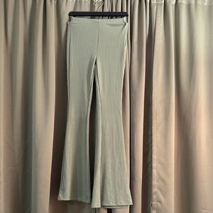 SHEIN Ribbed Flare Pants - Light Green